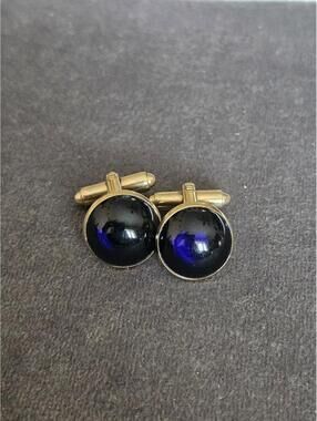 Gold Tone And Blue Cuff Links